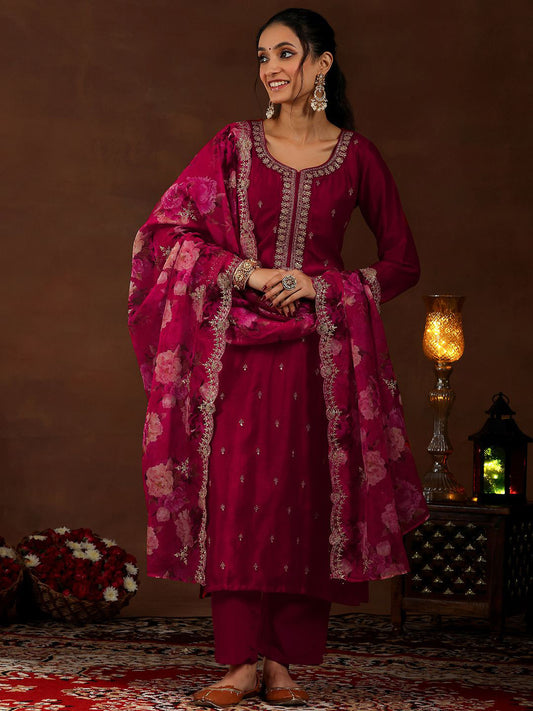 Ethnic Motifs Embroidered Regular Kurta With Trousers & Dupatta