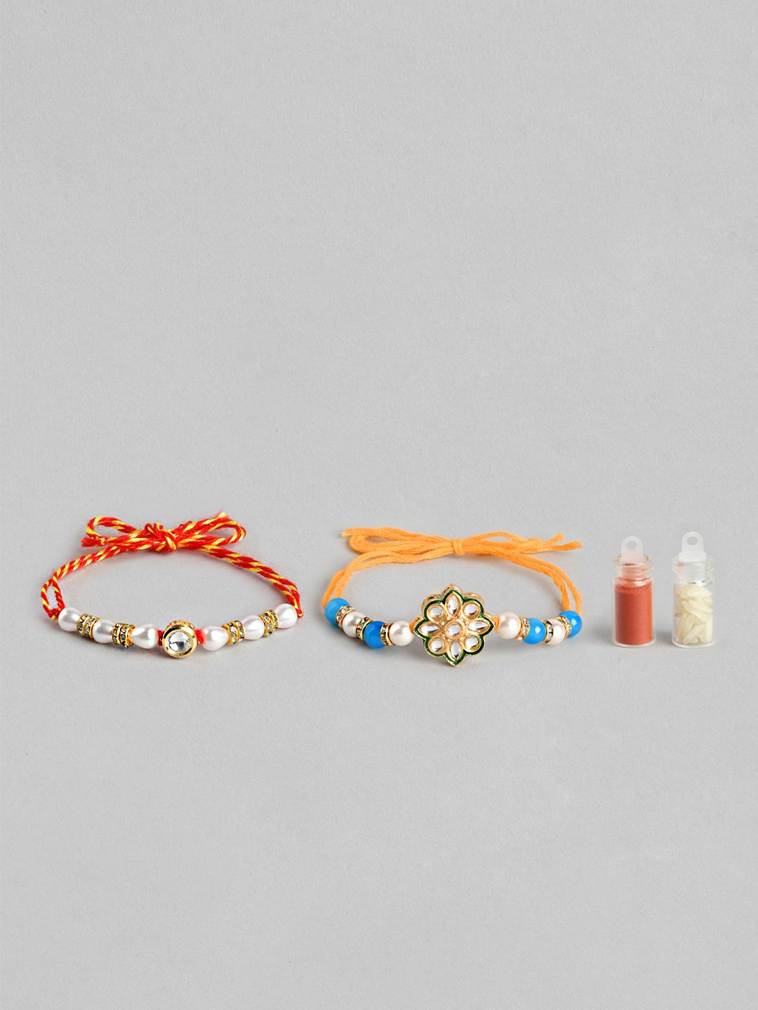 Dhiyona Unisex Set of 2 Beaded Bhai Bhabhi Rakhis With Roli & Chawal