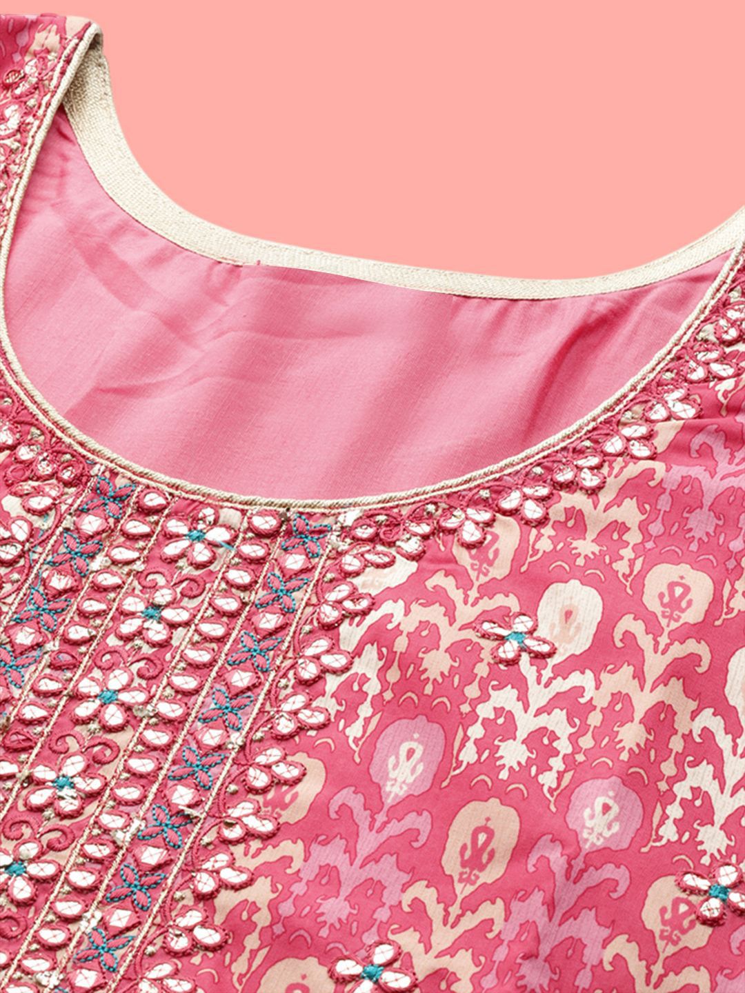 Dhiyona SN Floral Printed Mirror Work Flared Kurta With Sharara And Dupatta