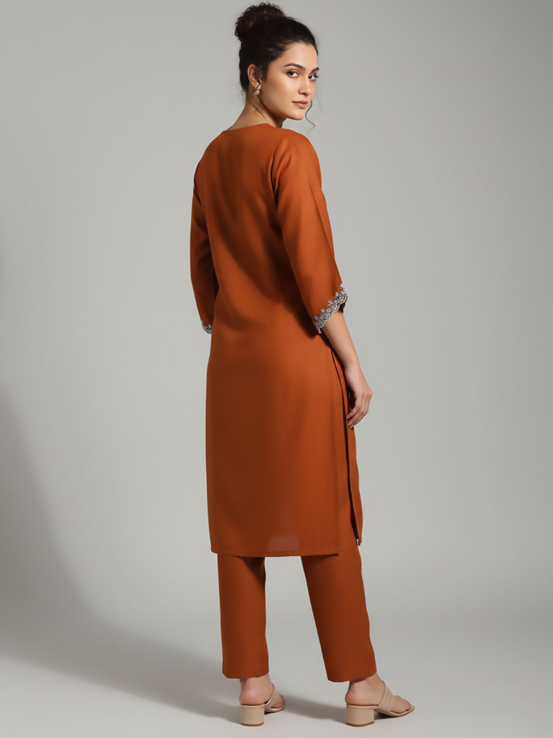 Rust Embroidered Tunic & Trousers Co-Ords Set