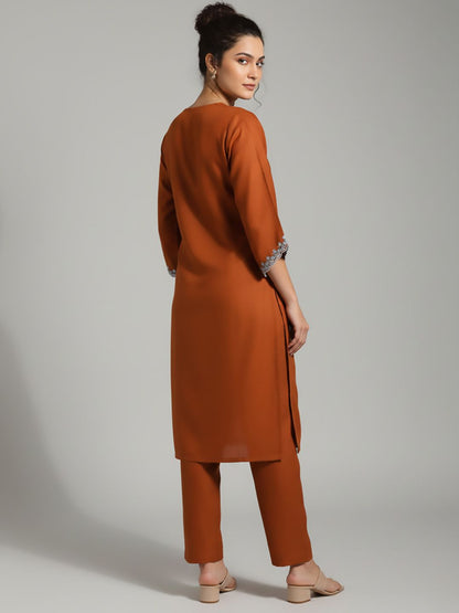 Rust Embroidered Tunic & Trousers Co-Ords Set