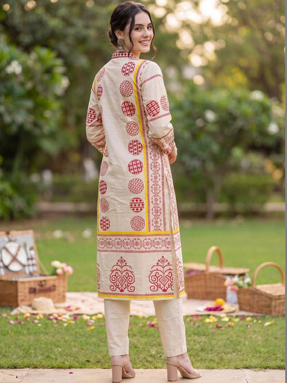 Women Ethnic Motifs Printed Regular Pure Cotton Kurta with Trousers & With Dupatta