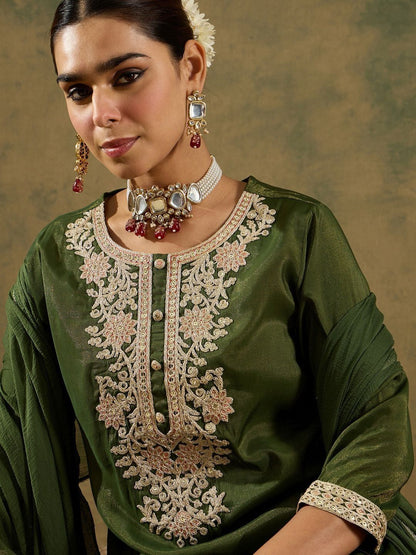 Women Ethnic Motifs Embroidered Regular Thread Work Kurta with Trousers & With Dupatta