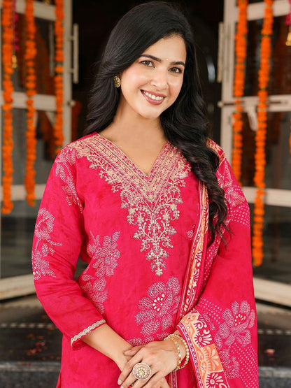 Dhiyona KL Women Ethnic Motifs Printed Regular Kurta with Trousers & With Dupatta