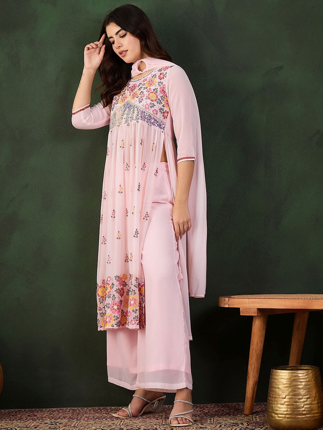 Dhiyona SN Embroidered Kurta, Palazzo With Dupatta