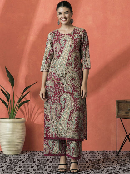 Printed Pure Cotton Round Neck Kurta & Palazzos Kurta Sets