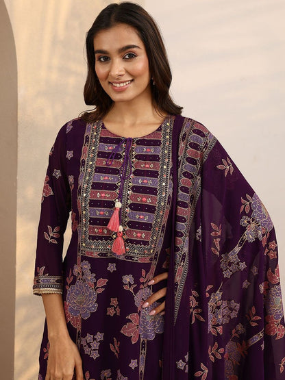Dhiyona LL Women Ethnic Motifs Printed Regular Thread Work Kurta with Palazzos & With Dupatta