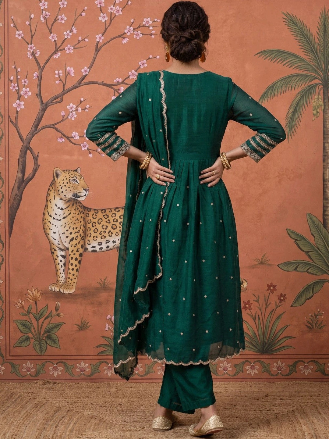Women Ethnic Motifs Embroidered Empire Kurta with Trousers & With Dupatta