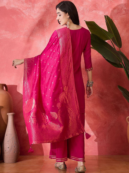 Dhiyona SN Sequinnd Woven Design Straight Kurta & Palazzo With Dupatta