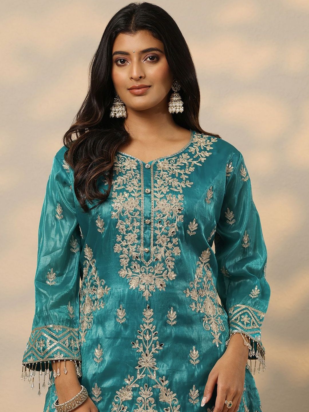 Dhiyona LL Women Ethnic Motifs Embroidered Kurta With Sharara & Dupatta Kurta Sets