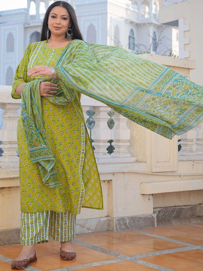 Dhiyona KL Women Floral Printed Regular Kurta with Trousers & With Dupatta