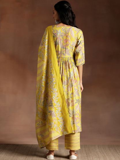 Women Floral Printed Tiered Sequinned Kurta with Trousers & With Dupatta