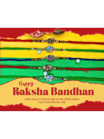 Dhiyona Set Of 6 Beaded Cotton Thread with AD Stones & Meenakari Designer Rakhi for Brother