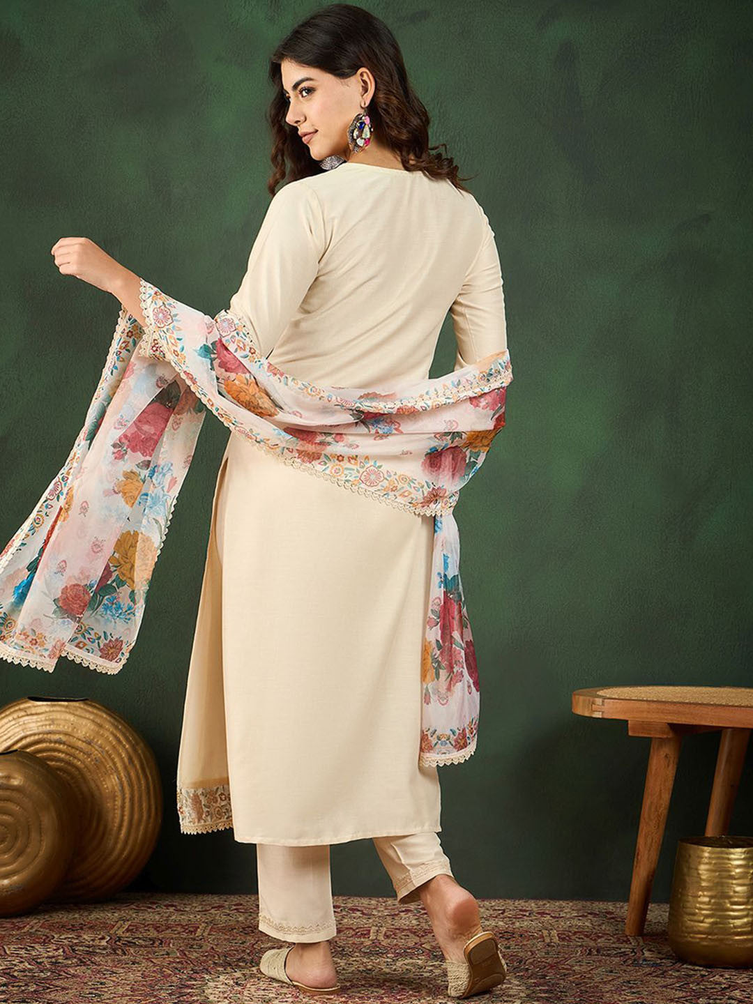 Notch Neck Embroidered Straight Kurta Set