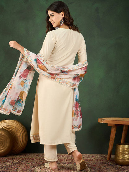 Notch Neck Embroidered Straight Kurta Set