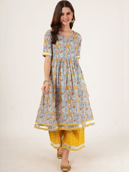 Women Floral Printed Empire Pure Cotton Kurta with Palazzos