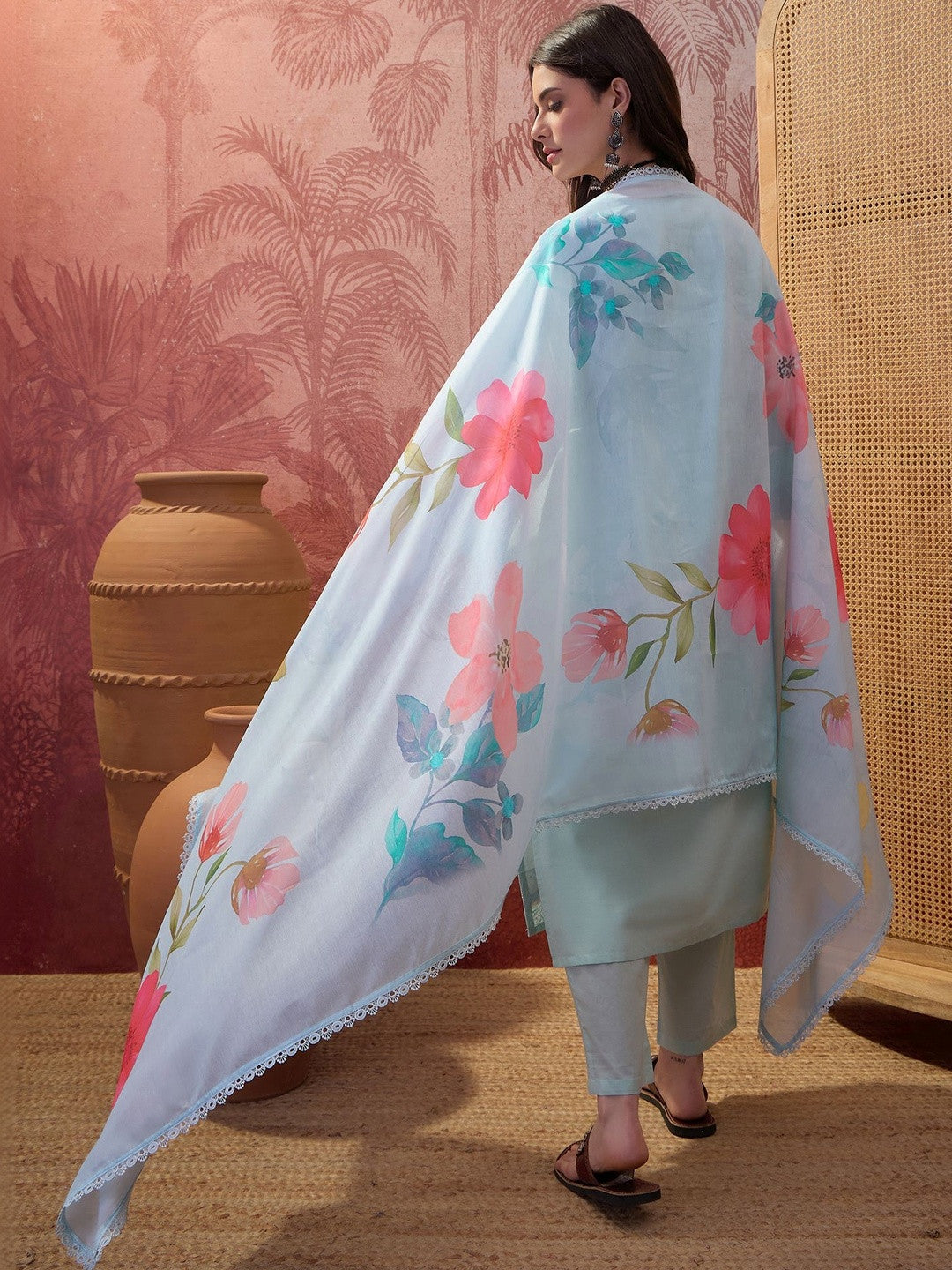 Printed Pure Cotton V Neck Kurta Sets