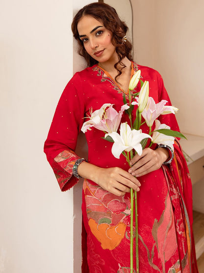 Dhiyona SN Floral Printed Straight Kurta With Palazzos & Dupatta
