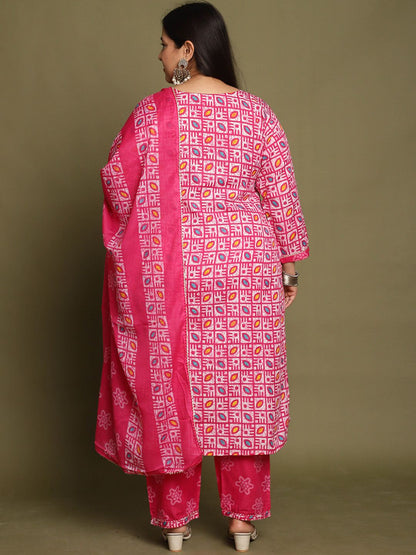 Dhiyona KL Floral Printed Straight Kurta With Trouser & Dupatta
