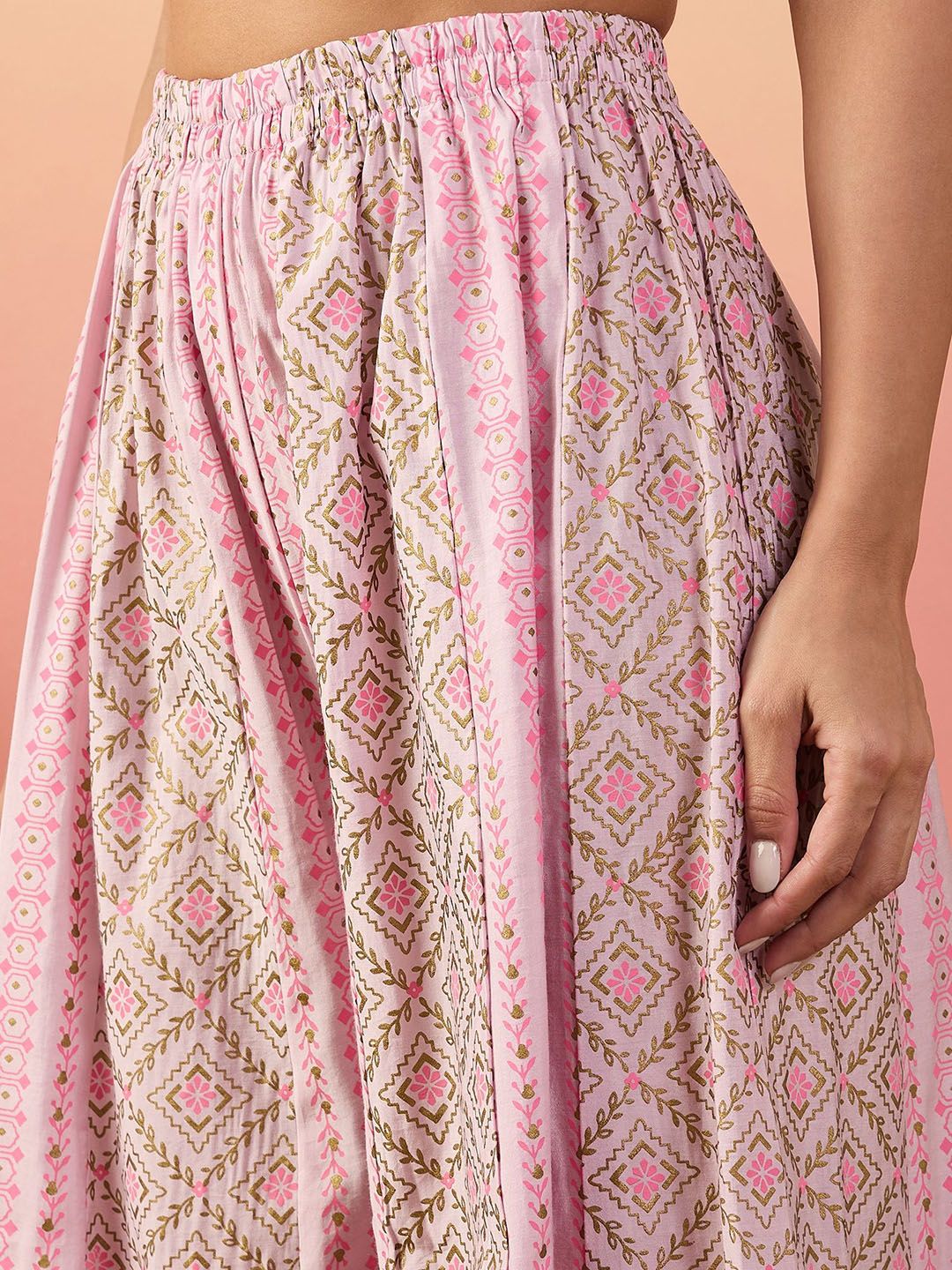 Dhiyona SN Printed Shirt Collar Kurta, Palazzo & Dupatta Set