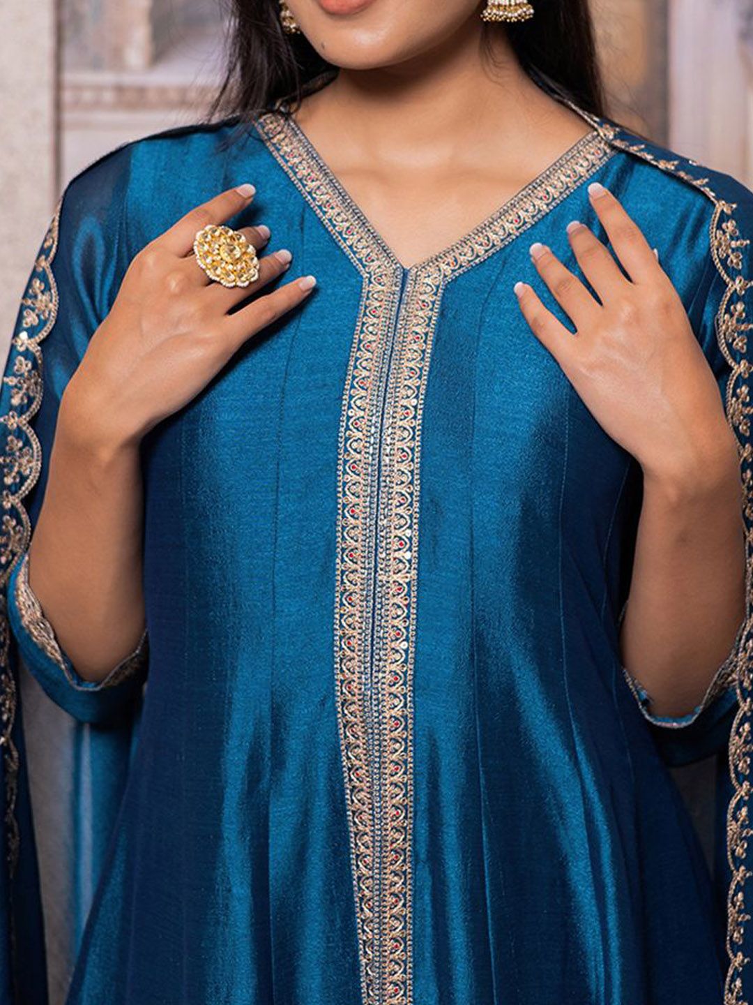 Dhiyona CH Women Floral Embroidered A-Line Kurta with Trousers & Dupatta
