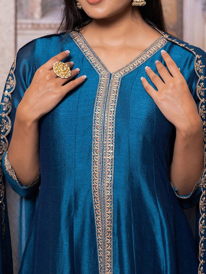 Dhiyona CH Women Floral Embroidered A-Line Kurta with Trousers & Dupatta