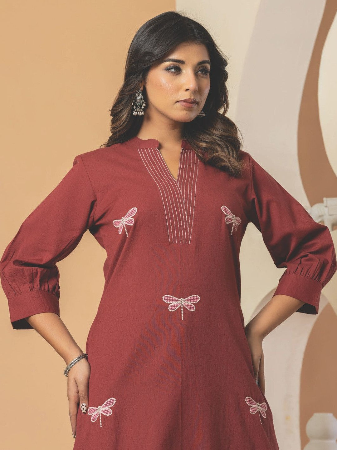 Women Embroidered Regular Thread Work Pure Cotton Kurta with Palazzos
