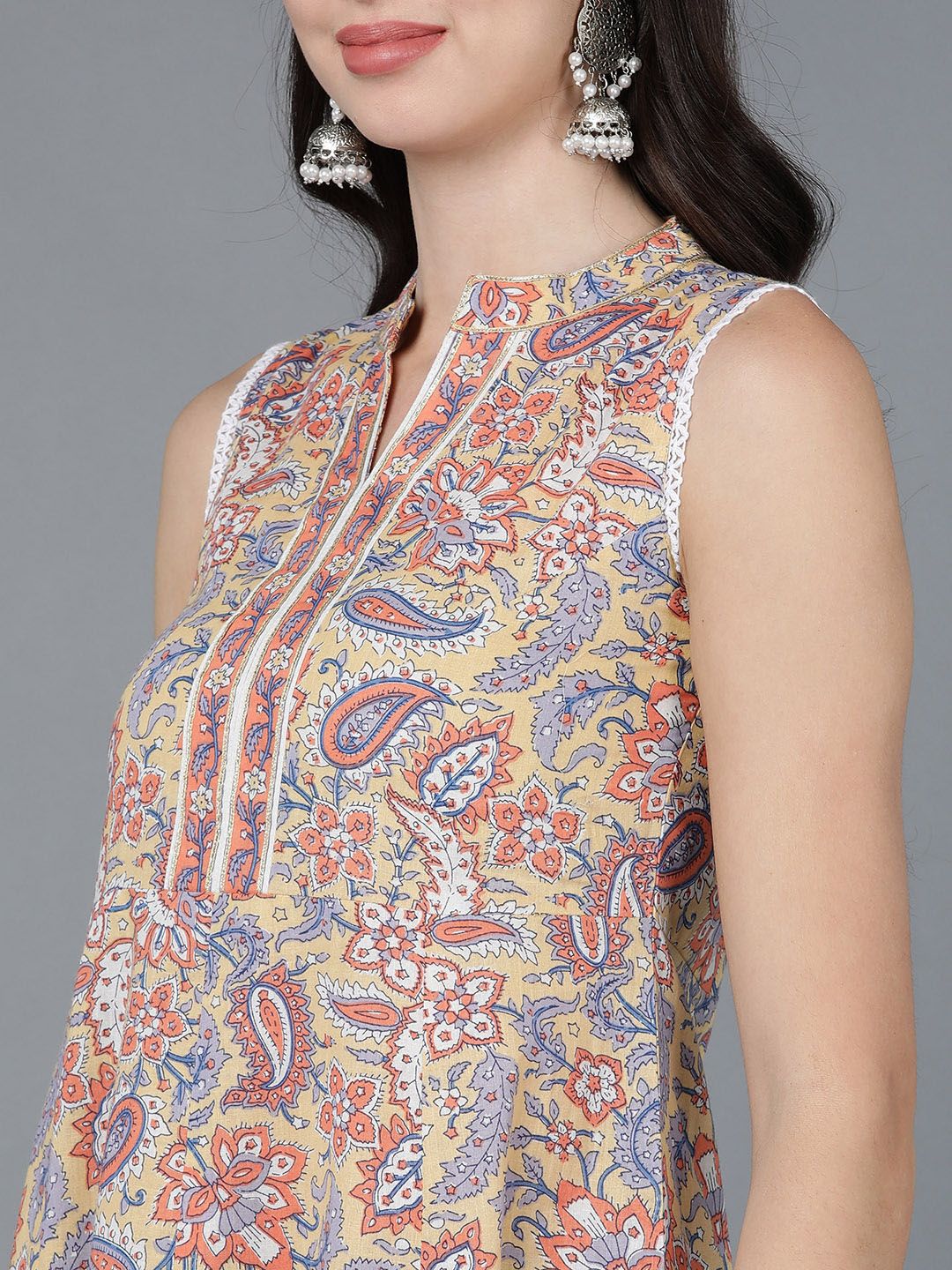 Dhiyona KL Floral Printed Pure Cotton Anarkali Kurta with Trousers & Dupatta