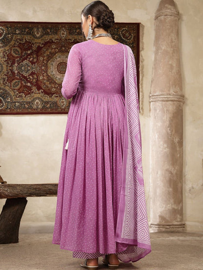 Women Ethnic Motifs Printed Angrakha Thread Work Pure Cotton Kurta with Palazzos & With Dupatta