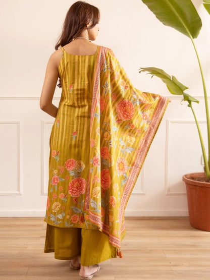 Women Floral Printed Regular Thread Work Pure Cotton Kurta with Palazzos & With Dupatta