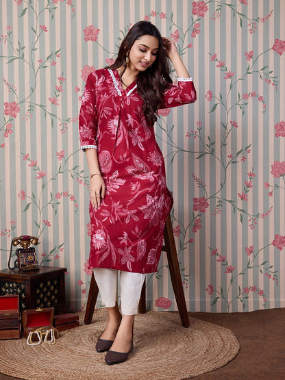 Dhiyona OD  Floral Printed Pure Cotton Straight Kurta