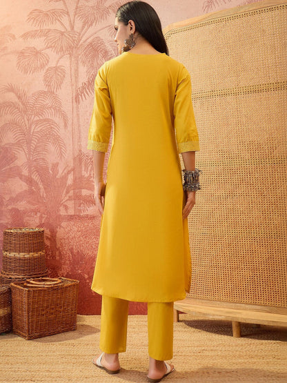 Women Regular Thread Work Pure Cotton Kurta with Trousers