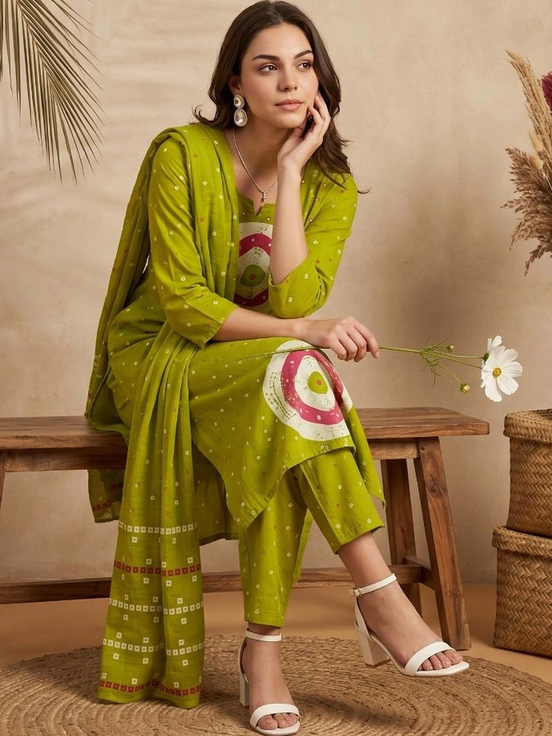 Dhiyona SN Women Ethnic Motifs Printed Regular Pure Cotton Kurta with Trousers & With Dupatta
