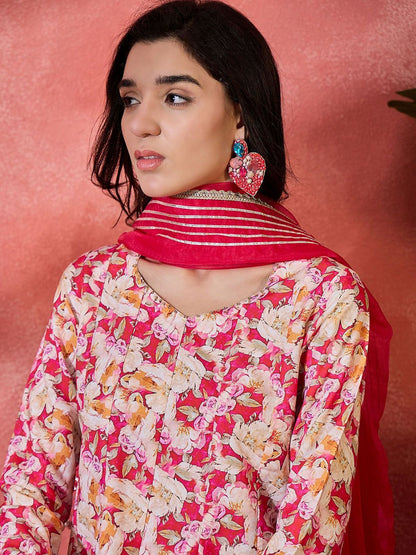 Dhiyona SN Floral Printed Gota Patti Anarkali Kurti With Sharara Dupatta