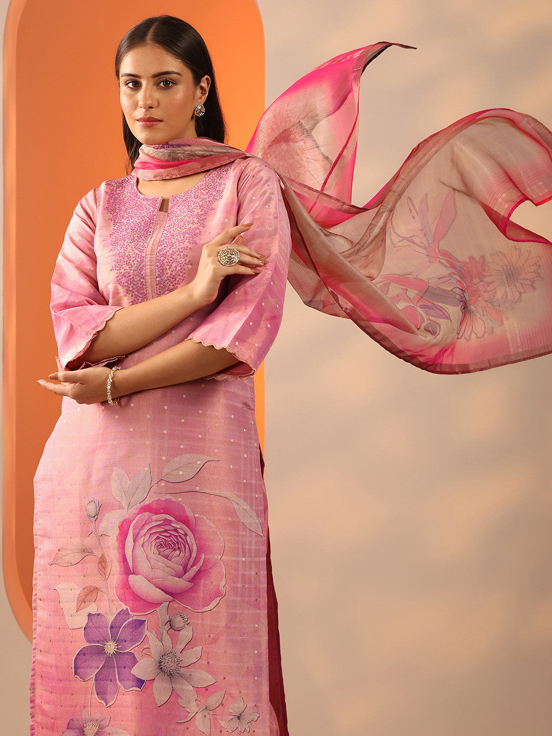 Women Floral Printed Regular Kurta with Trousers & Dupatta