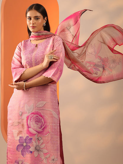 Women Floral Printed Regular Kurta with Trousers & Dupatta
