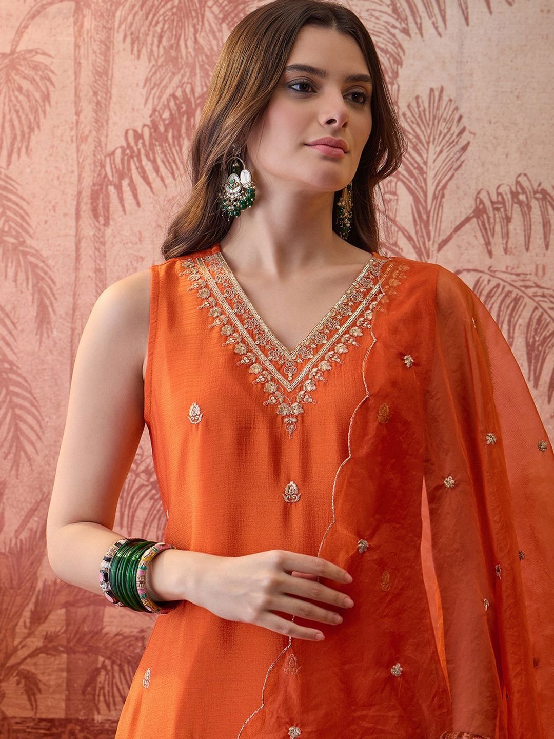Dhiyona SN Embroidered V-Neck Kurta & Sharara Kurta Set