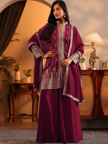Dhiyona LL Women Ethnic Motifs Embroidered Sequinned Kurta with Palazzos & Dupatta