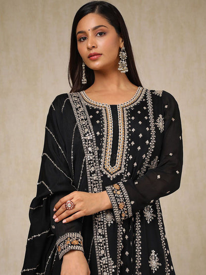 Dhiyona SO Women's Women Ethnic Motifs Embroidered Angrakha Sequinned Kurta with Trousers & With Dupatta