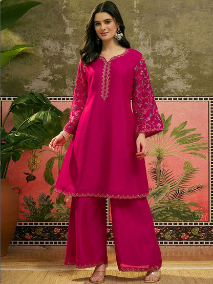 Embroidered V-Neck Kurta & Palazzos