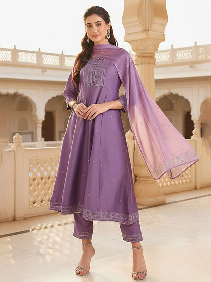 Dhiyona KL Floral Printed Gotta Patti Anarkali Kurta with Trousers & With Dupatta