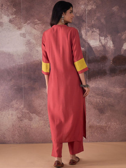 Dhiyona IE Embroidered Mandarin Collar Tunic With Trousers