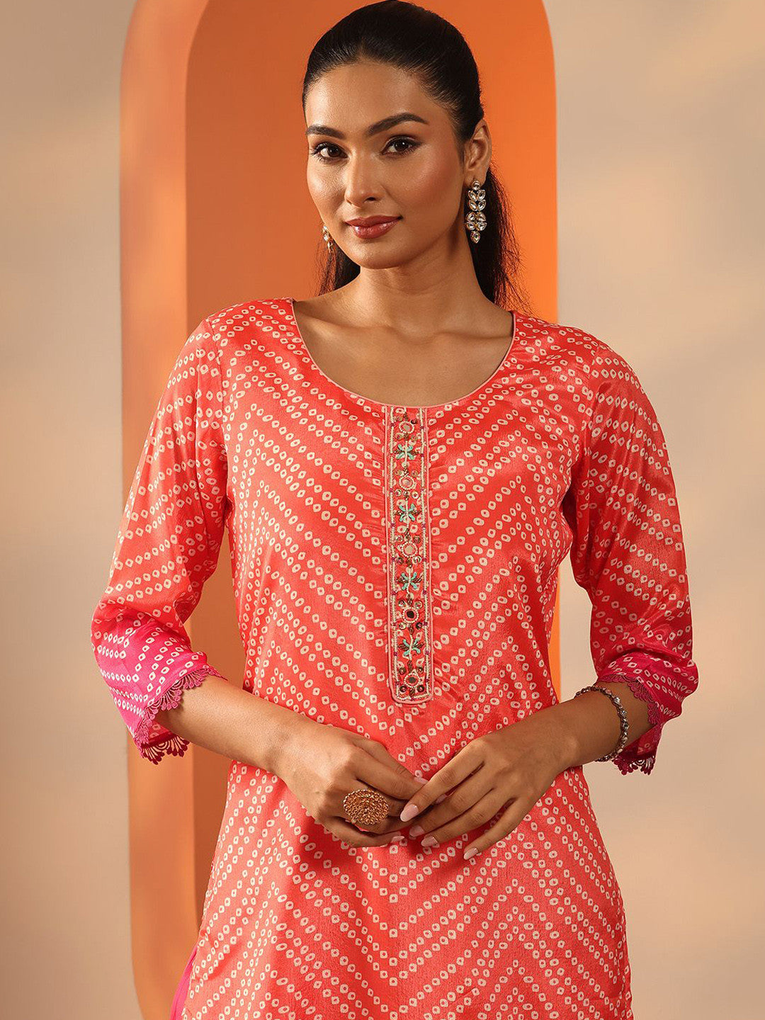 Women Bandhani Printed Kurta with Trouser & Dupatta