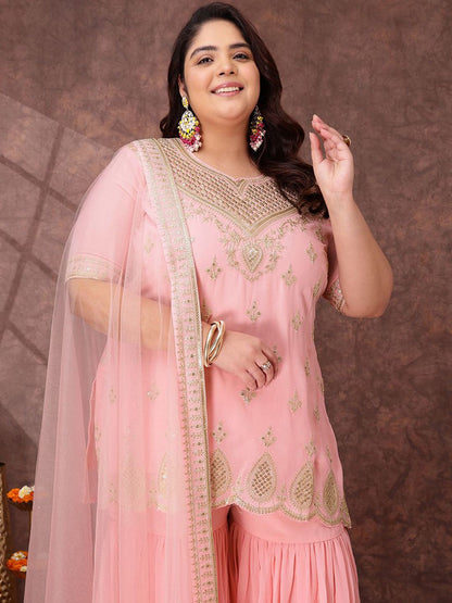 Dhiyona IN Women Ethnic Motifs Embroidered Regular Kurta & Sharara With Dupatta