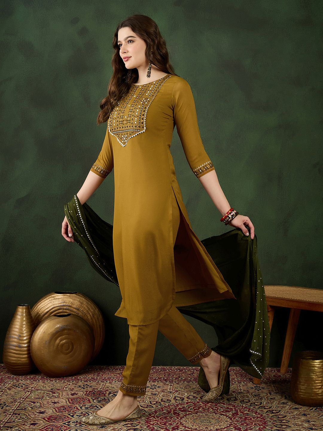 Zari Sequence Embroidered With Gotapatti Kurta With Trouser Kurta Set