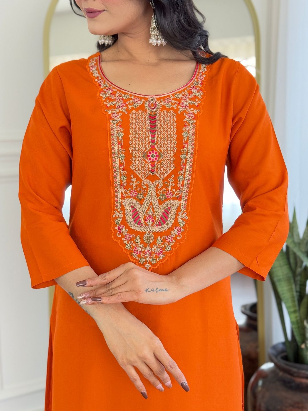 Dhiyona KL Women Ethnic Motifs Embroidered Regular Thread Work Kurta with Trousers & With Dupatta