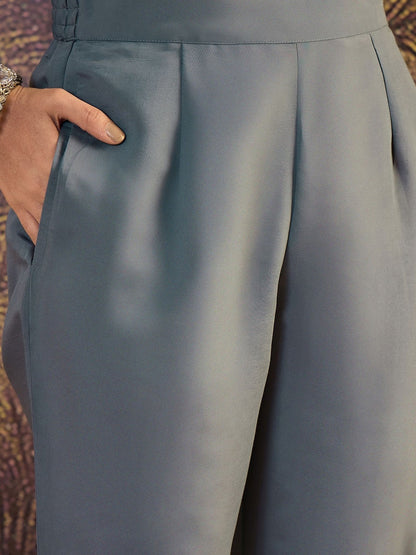 Embroidered V-Neck Kurta & Trousers Kurta Sets