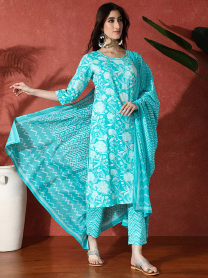 Embroidered Pure Cotton Kurta Trouser With Dupatta