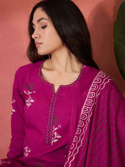 Printed Pure Cotton Round Neck Kurta & Trousers Kurta Set