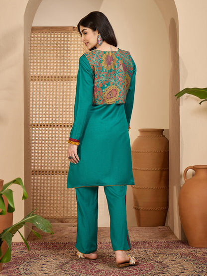 Winter Ethnic three-Piece kurta Set with Tassel-Tie Jacket